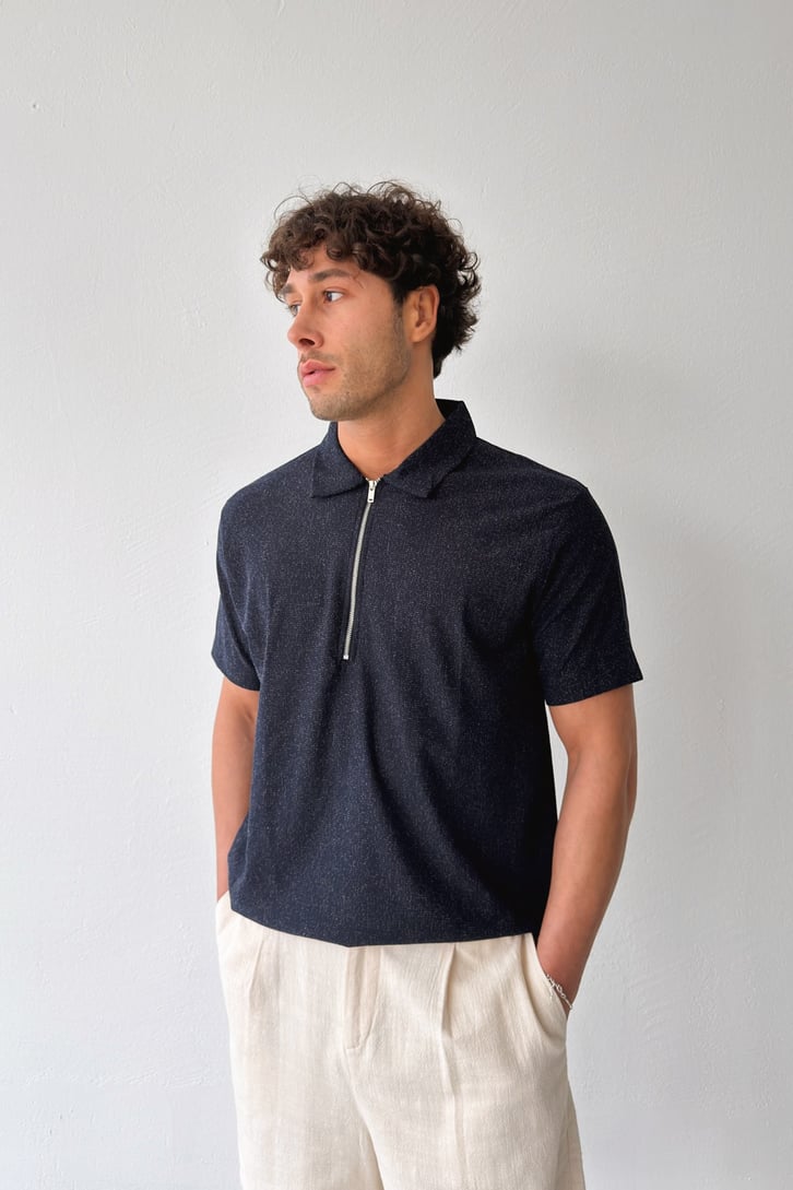 Woven T-shirt with Zipper